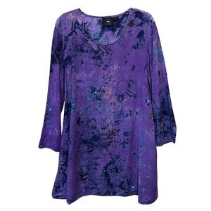 Rising Tide Cosmic Purple Tie Dye Rayon‎ Tunic Dress Witchy Boho Celestial Large
